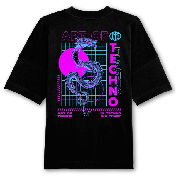 Techno Neon Dragon Oversized Backpatch T-Shirt Online