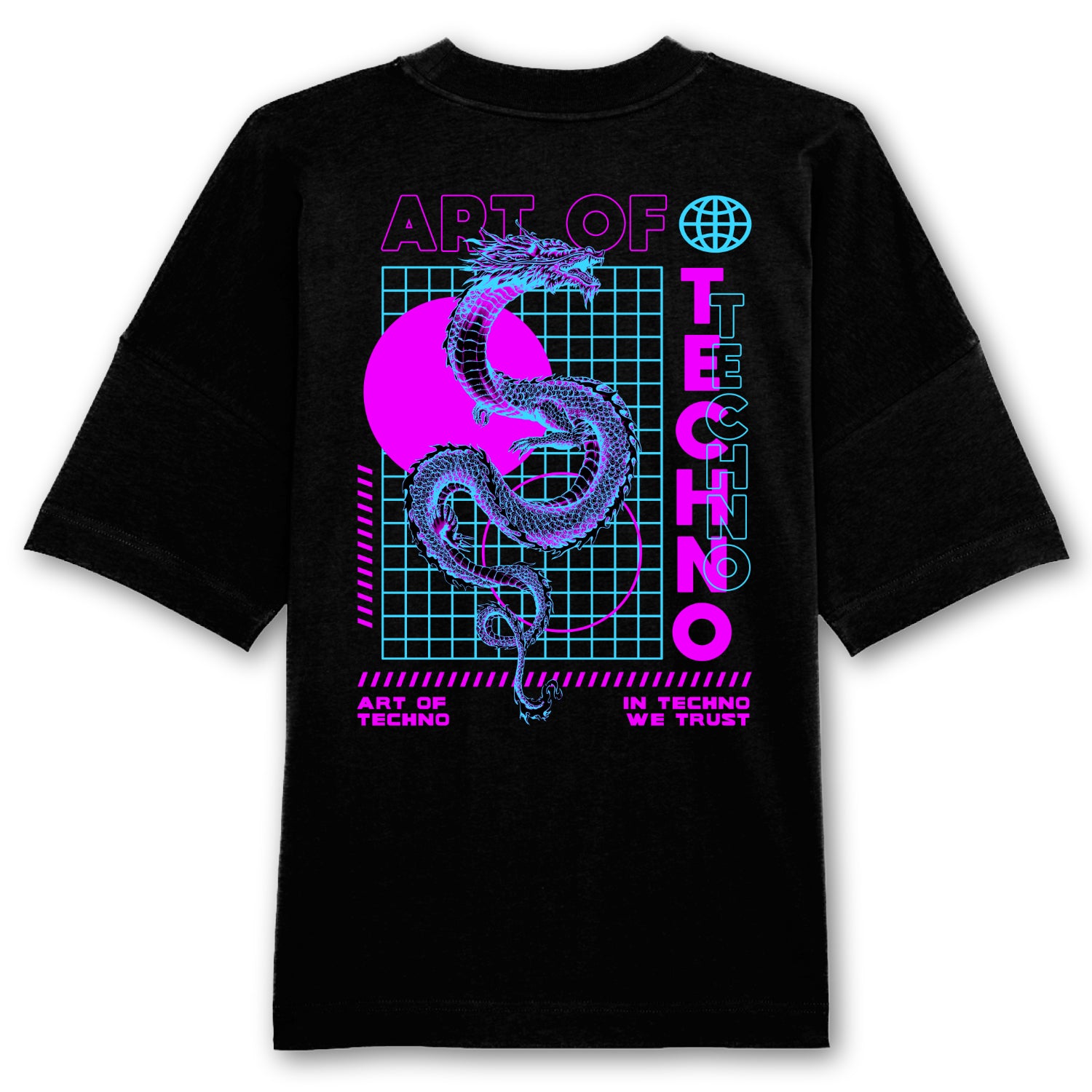 Techno Neon Dragon Oversized Backpatch T-Shirt Online