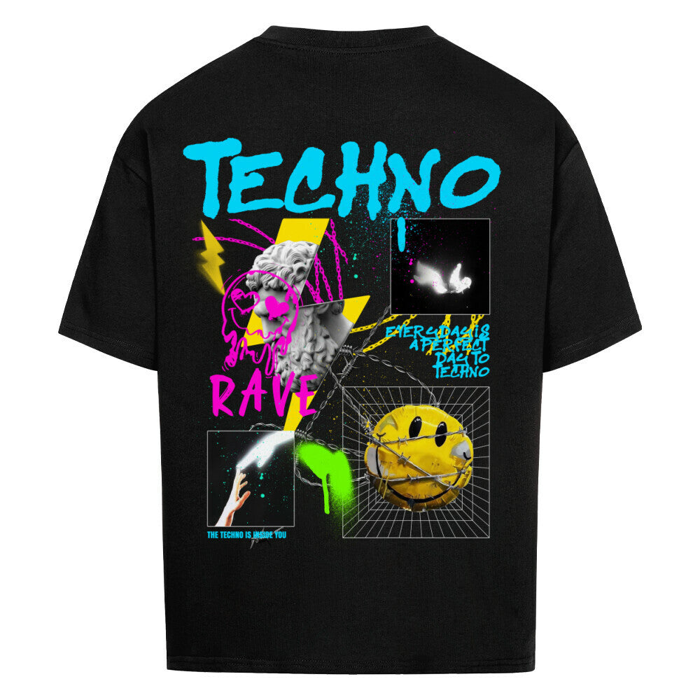 Techno Smile Oversized Shirt Backprint Schn?ppchen