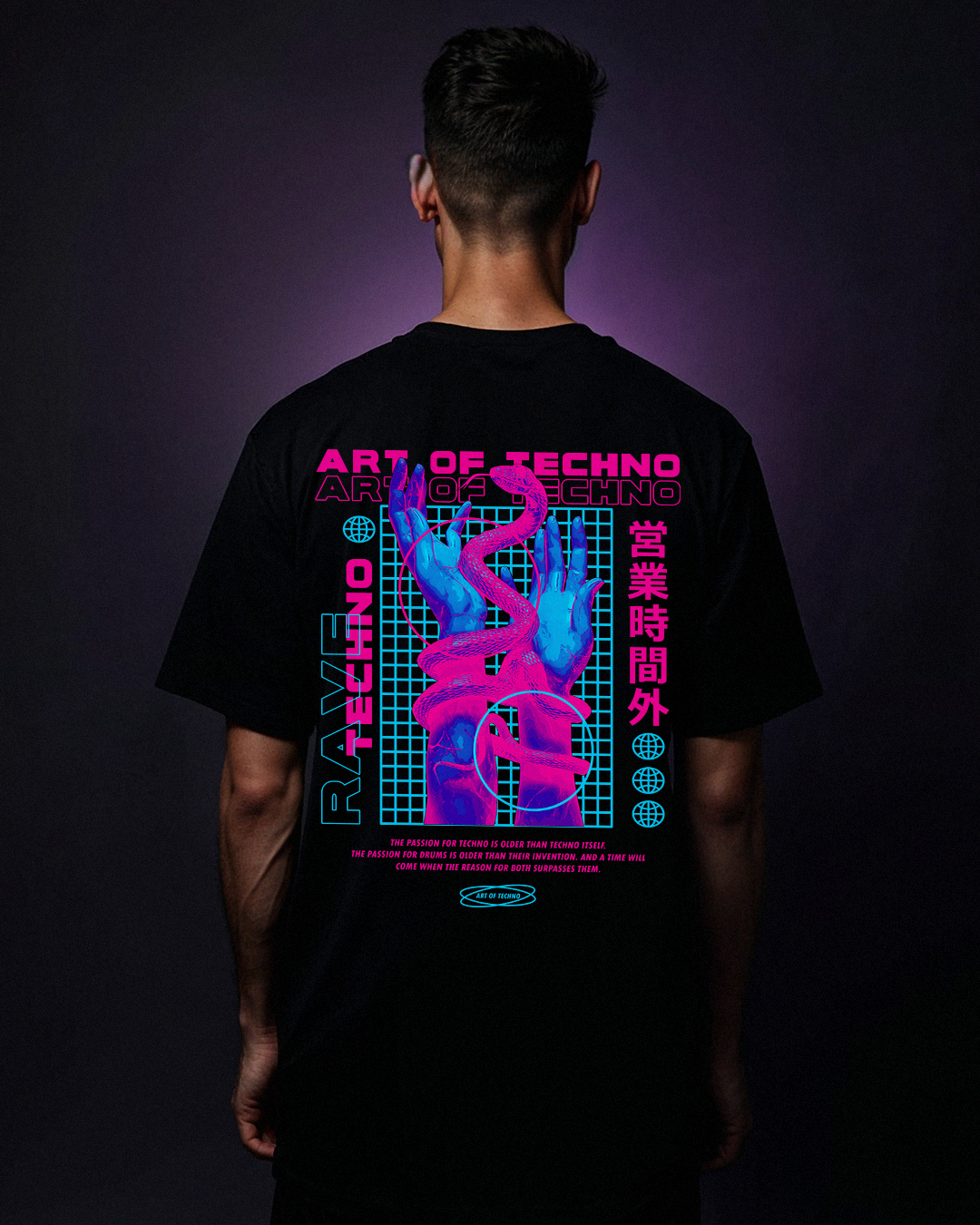 Live The Art Of Techno Oversized Backpatch T-Shirt Rabatt
