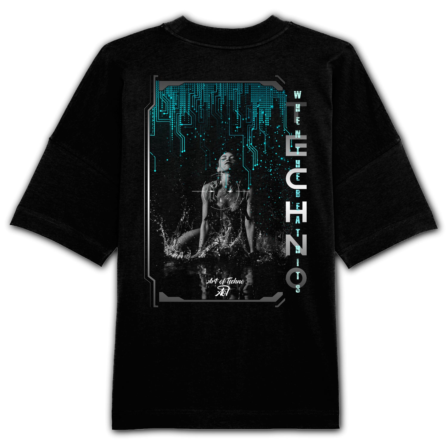 Techno Rain Oversized Backpatch T-Shirt Mode